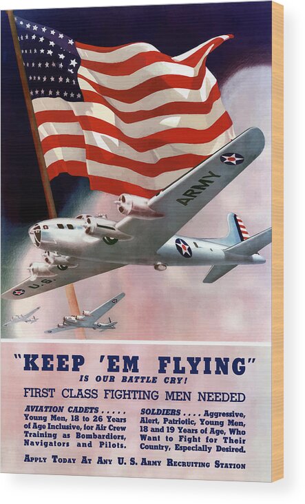 Army Wood Print featuring the painting Army Air Corps Recruiting Poster by War Is Hell Store