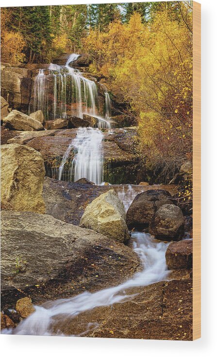 Af Zoom 24-70mm F/2.8g Wood Print featuring the photograph Aspen-Lined Waterfalls by John Hight