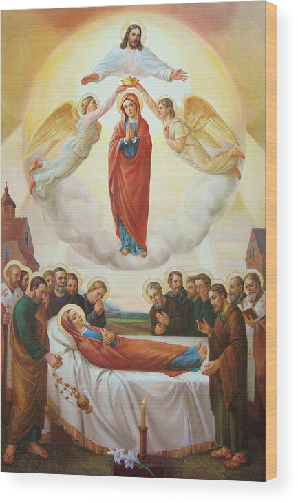 Saint Mary Wood Print featuring the painting Assumption Of The Blessed Virgin Mary Into Heaven by Svitozar Nenyuk