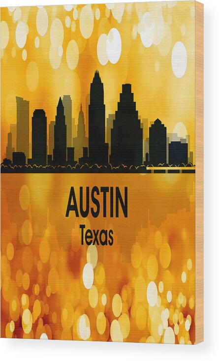 Austin Wood Print featuring the digital art Austin TX 3 Vertical by Angelina Tamez