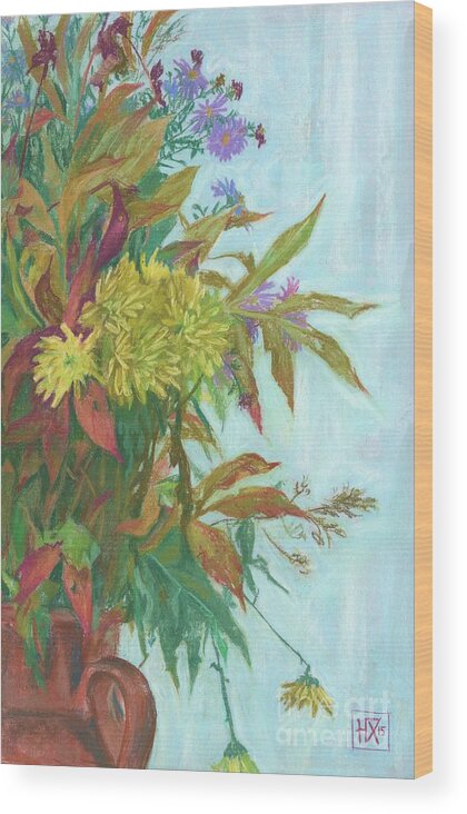 Chrysanthemum Wood Print featuring the pastel Chrysanthemum, Autumn Bouquet by Julia Khoroshikh