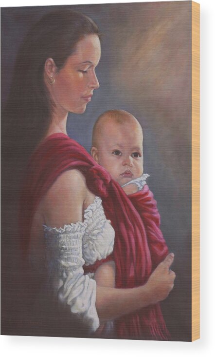 Mother And Child Wood Print featuring the painting Baby In Rebozo by Harvie Brown