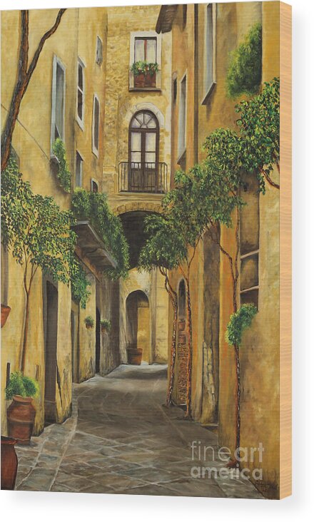 Italy Paintings Wood Print featuring the painting Back Street in Italy by Charlotte Blanchard