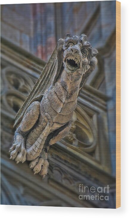 Barcelona Wood Print featuring the photograph Barcelona Dragon Gargoyle by Henry Kowalski