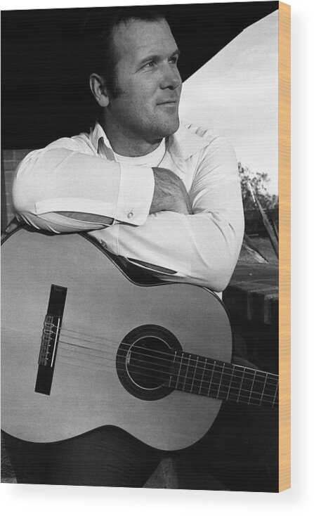 Barry Sadler With Guitar 2 Tucson Arizona 1971 Wood Print featuring the photograph Barry Sadler with guitar 2 Tucson Arizona 1971 by David Lee Guss