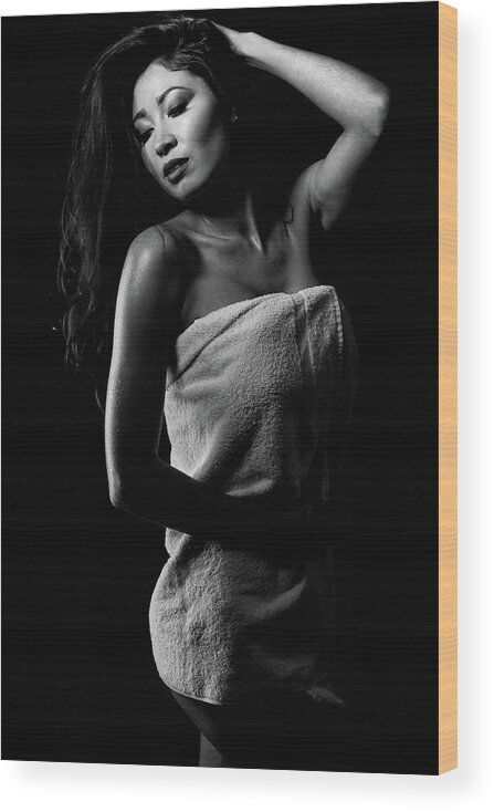 Towel Wood Print featuring the photograph Bathe Noir by Monte Arnold