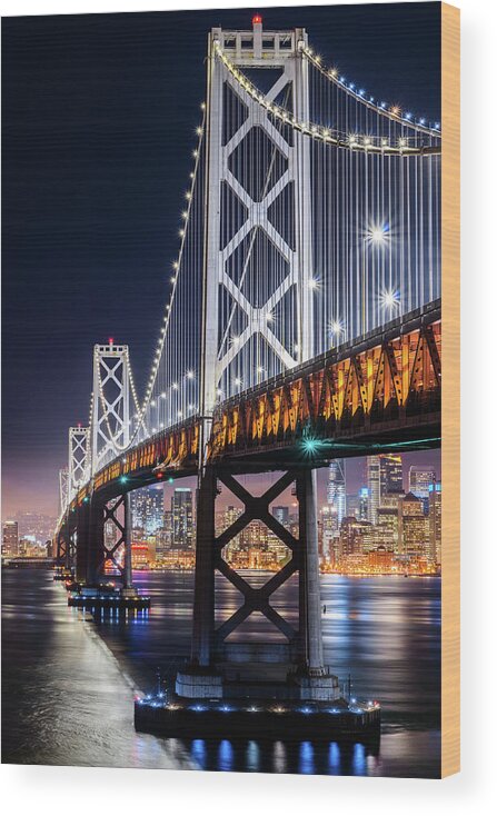 Bay Area Wood Print featuring the photograph Bay Bridge and San Francisco By Night 12 by Jason Chu