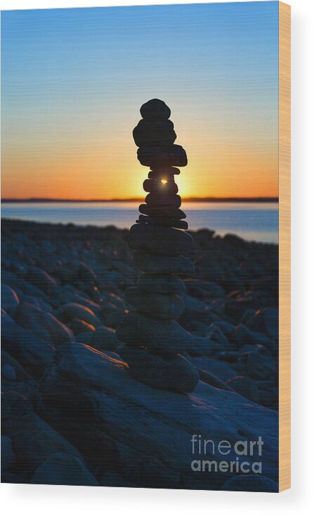 Cairn Wood Print featuring the photograph Beach Cairn at Sunrise by Diane Diederich