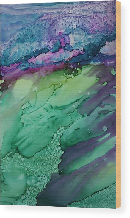 Abstract Wood Print featuring the painting Beachfroth by Ruth Kamenev
