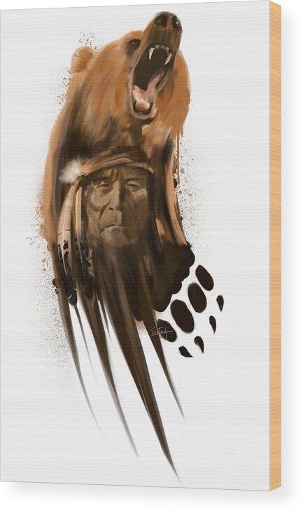 Bear Art Wood Print featuring the painting Bear spirit by Sassan Filsoof