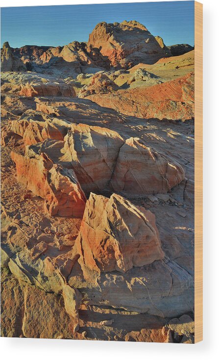 Valley Of Fire State Park Wood Print featuring the photograph Beautiful Sandstone Shapes at Sunrise in Valley of Fire by Ray Mathis