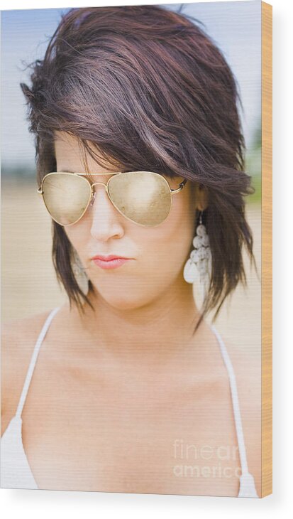 Girl Wood Print featuring the photograph Beautiful Sexy Woman In Summer Sunglasses by Jorgo Photography