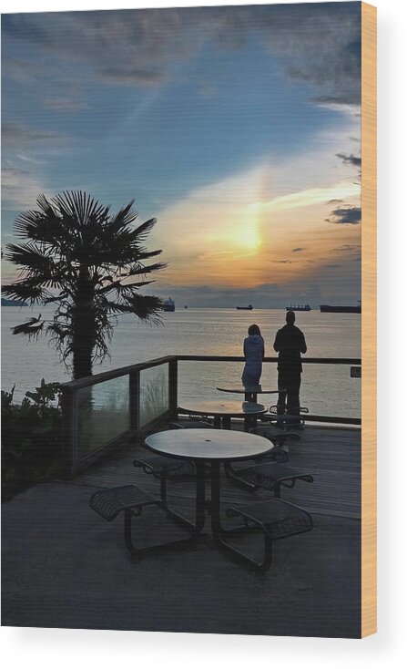 Alex Lyubar Wood Print featuring the photograph Beautiful sunset on the waterfront. by Alex Lyubar