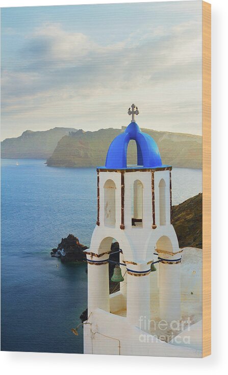 Santorini Wood Print featuring the photograph Belltower of Santorini by Anastasy Yarmolovich