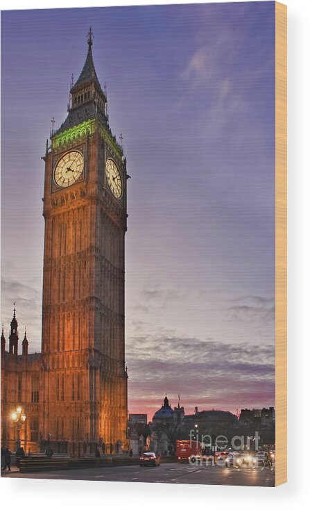 Big Ben Wood Print featuring the photograph Big Ben Twilight in London by Terri Waters