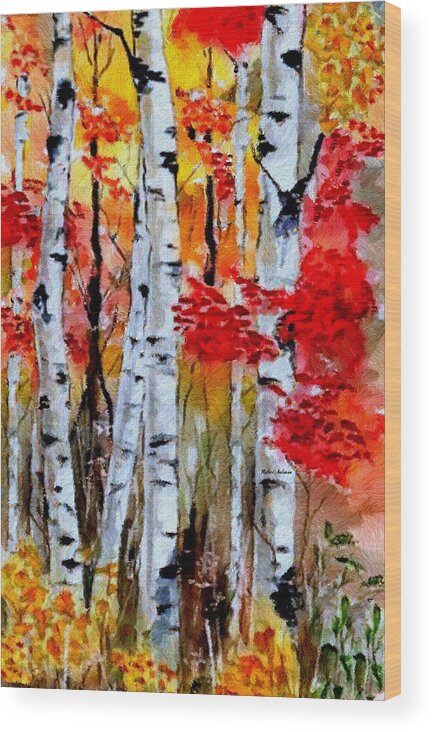 Rafael Salazar Wood Print featuring the digital art Birch Trees in Fall by Rafael Salazar