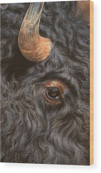 Bison Wood Print featuring the painting Bison Up Close by David Stribbling