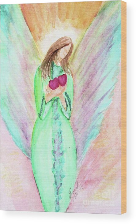 Twinflame Wood Print featuring the painting Blessing Angel by Lora Tout