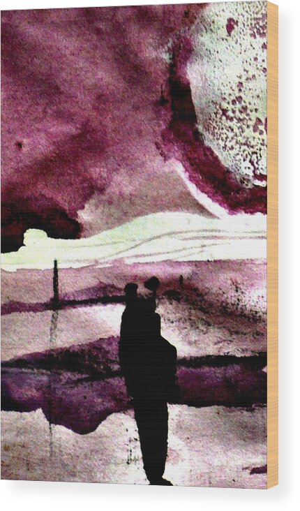 Moon Wood Print featuring the painting An Evening In Purple Abstract by 'REA' Gallery