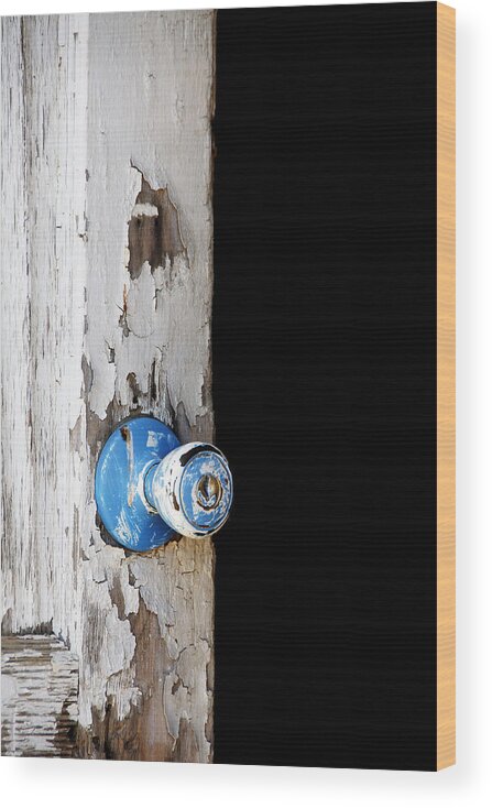 Darin Volpe Abandoned Wood Print featuring the photograph Blue -- Doorknob on an Old Door in Hwy 166,Santa Barbara County, California by Darin Volpe