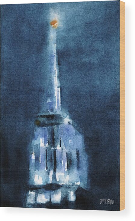 New York Wood Print featuring the painting Blue Empire State Building by Beverly Brown