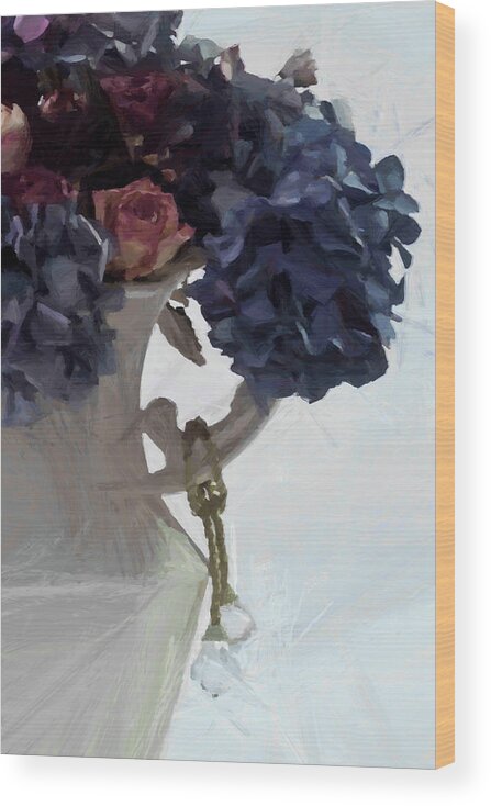 Hydrangeas Wood Print featuring the digital art Blue Hydrangeas - Digital Gouache by Sandra Foster