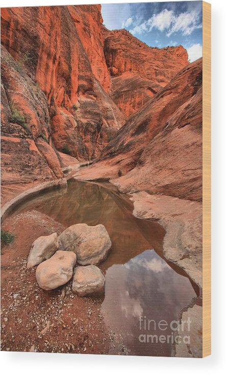 Slot Canyon Wood Print featuring the photograph Blue Skies Over Red Slots by Adam Jewell