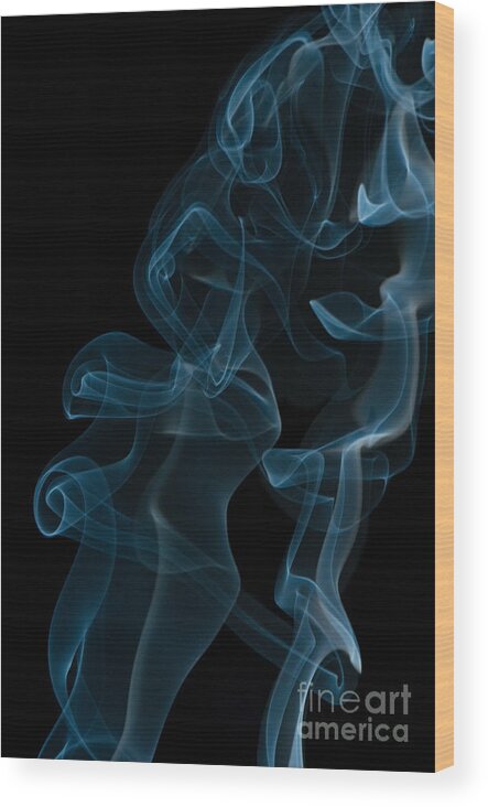 Abstract Wood Print featuring the photograph Blue Whirl Curled And Twisted Smoke Abstract by Arletta Cwalina