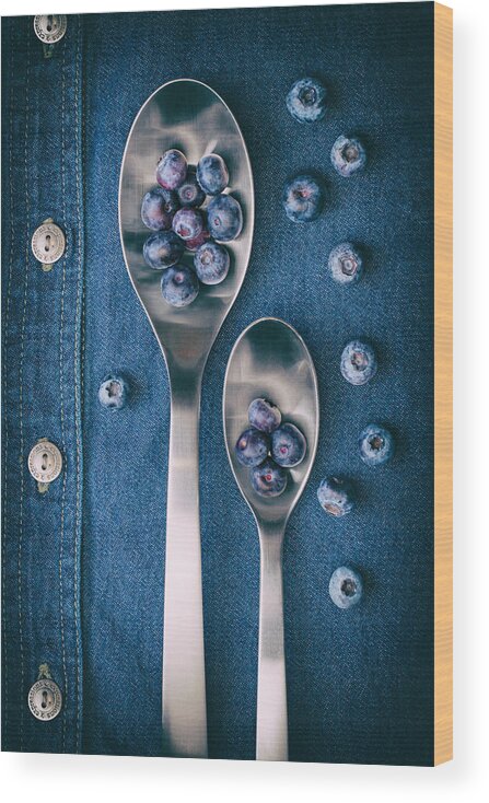 Abundance Wood Print featuring the photograph Blueberries on Denim I by Tom Mc Nemar