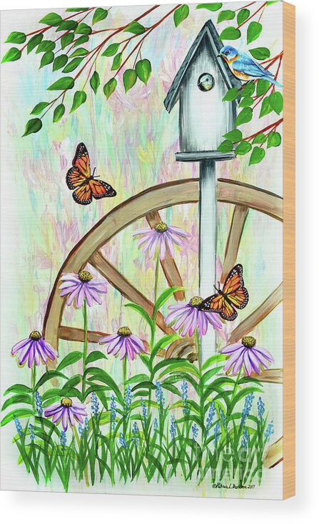 Bluebirds Wood Print featuring the painting Bluebirds And Butterflies by Pat Davidson