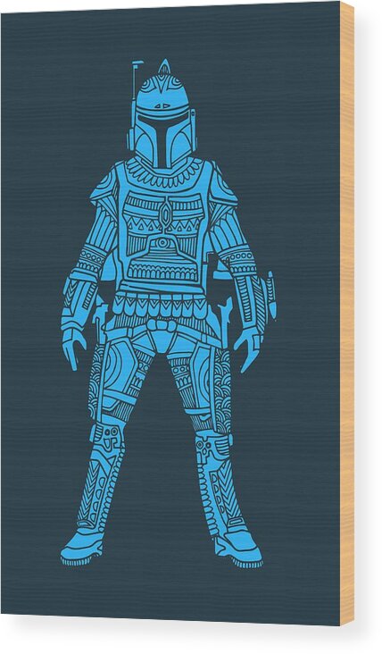 Boba Wood Print featuring the mixed media Boba Fett - Star Wars Art, Blue by Studio Grafiikka