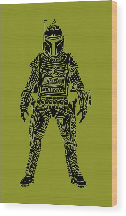 Boba Wood Print featuring the mixed media Boba Fett - Star Wars Art, Green by Studio Grafiikka