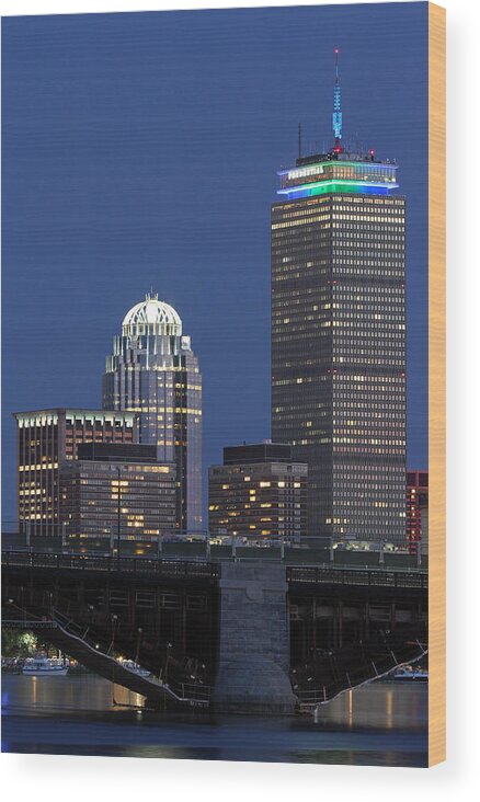 Boston Wood Print featuring the photograph Boston Prudential Center Celebrating 100th Anniversary of Shaw Market by Juergen Roth