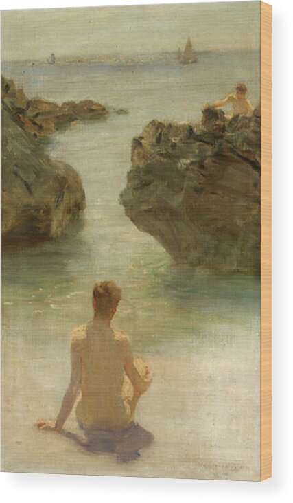 Boy Wood Print featuring the painting Boy on a Beach, 1901 by Henry Scott Tuke