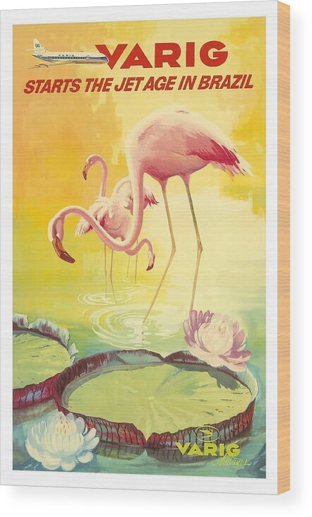 Brazil Pink Flamingo Water Lily Vintage Airline Travel Art Poster Print 