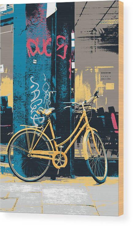 Brick Lane Wood Print featuring the mixed media Brick Lane Bicycle by Shay Culligan