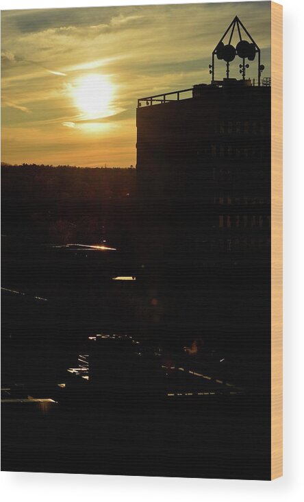 Abstract Wood Print featuring the photograph Buildings At Sunset by Lyle Crump