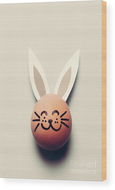 Egg Wood Print featuring the photograph Bunny egg with long ears and whiskers. by Michal Bednarek