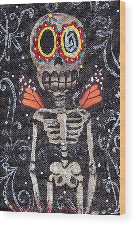 Day Of The Dead Wood Print featuring the painting Butterfly by Abril Andrade