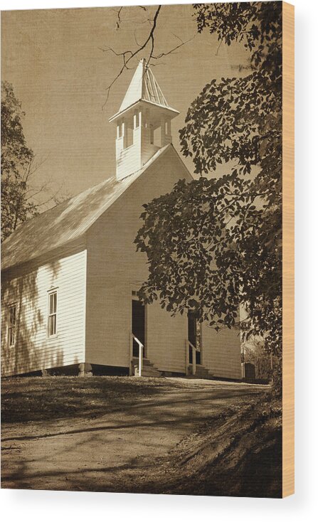 Cades Cove Methodist Church Wood Print featuring the photograph Cades Cove Methodist Church - Vintage by HH Photography of Florida