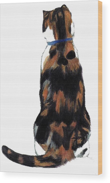 Cat Wood Print featuring the painting Calico Cat-attude by Debra Sandstrom