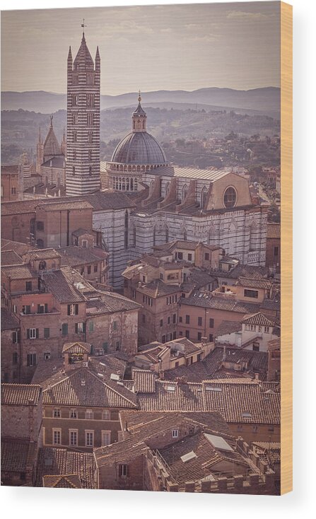 Campanile Wood Print featuring the photograph Campanile and Cathedral in Siena Italy Antique Matte by Joan Carroll