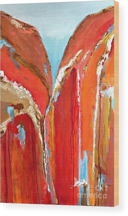 Abstract Art Wood Print featuring the painting Canyon Reverie by Mary Mirabal