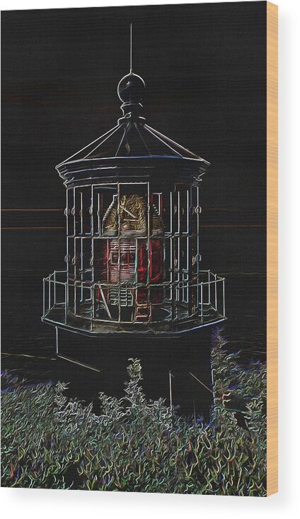 Cape Meares Neon Lighthouse Wood Print featuring the photograph Cape Meares Neon Lighthouse by Thom Zehrfeld