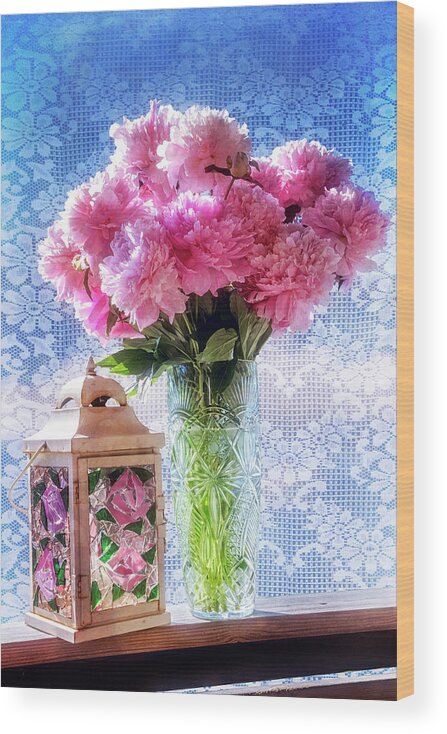 French Wood Print featuring the photograph Carnations on the Windowsill by Debra and Dave Vanderlaan