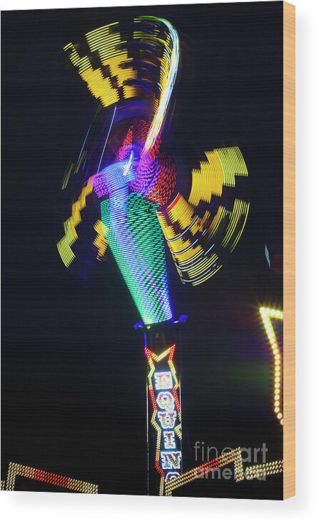 Art Deco Statues Wood Print featuring the photograph Carnival Ride in Motion, The Texas State Fair by Greg Kopriva