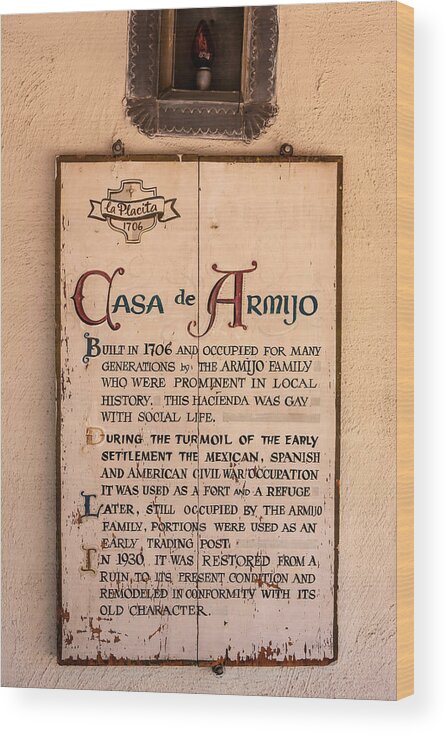 Casa De Armijo Wood Print featuring the photograph Casa de Armijo Albuquerque by Chris Smith