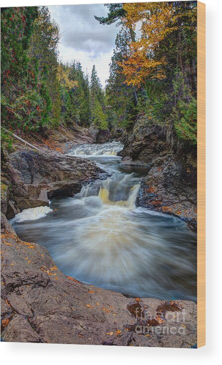 Autumn Wood Print featuring the photograph Cascade Falls North Shore of Lake Superior Minnesota by Wayne Moran