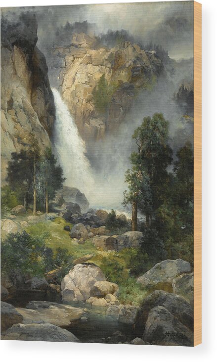 Thomas Moran Wood Print featuring the painting Cascade Falls. Yosemite by Thomas Moran