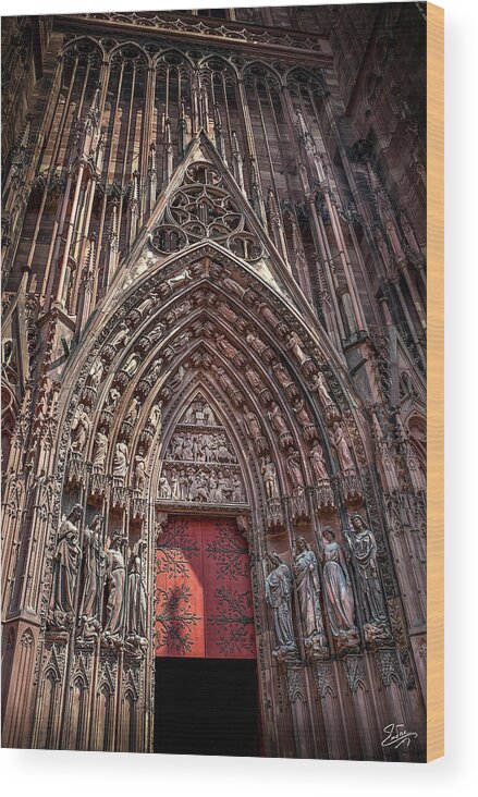 Strasbourg Cathedral Entrance Wood Print featuring the photograph Cathedral Entance by Endre Balogh